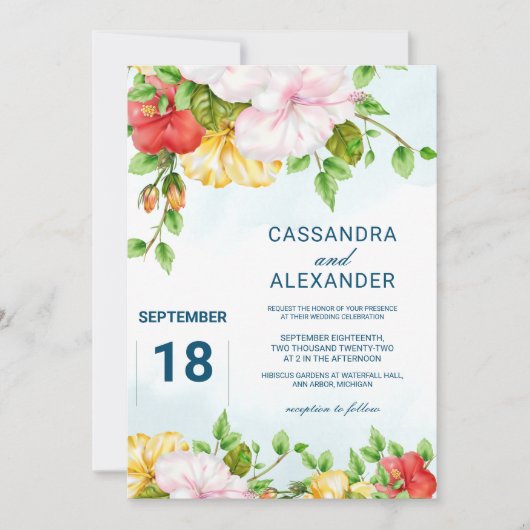 Invitation Hibiscus Mariage floral tropical (Devant)