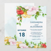 Invitation Hibiscus Mariage floral tropical (Devant / Derrière)