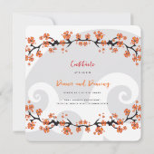 Invitation Hibiscus Orange Tropical Fusion Grey Swirl Mariage (Dos)