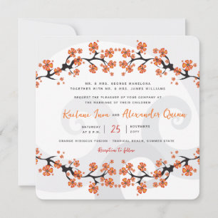Invitation Hibiscus Orange Tropical Fusion Grey Swirl Mariage