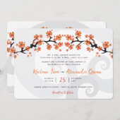 Invitation Hibiscus Orange Tropical Fusion Grey Swirl Mariage (Devant / Derrière)