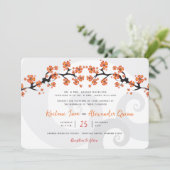 Invitation Hibiscus Orange Tropical Fusion Grey Swirl Mariage (Debout devant)