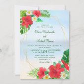 Invitation Hibiscus Plage florale tropicale Mariage (Devant)