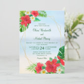 Invitation Hibiscus Plage florale tropicale Mariage (Debout devant)