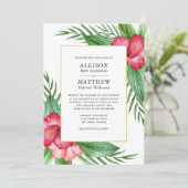 Invitation Hibiscus rose chaud Aquarelle Mariage tropical (Debout devant)