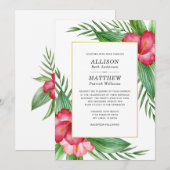Invitation Hibiscus rose chaud Aquarelle Mariage tropical (Devant / Derrière)
