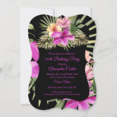 Invitation Hibiscus rose chaud noir Tropical Floral Party (Devant)