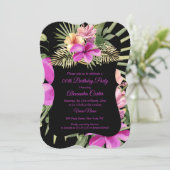 Invitation Hibiscus rose chaud noir Tropical Floral Party (Debout devant)