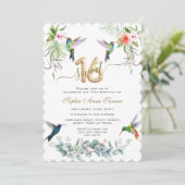 Invitation Hibiscus rose de charme Humming birds Sweet 16 (Debout devant)