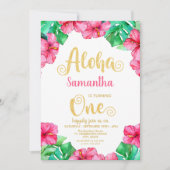 Invitation Hibiscus rose d'été tropical 1er anniversaire (Devant)