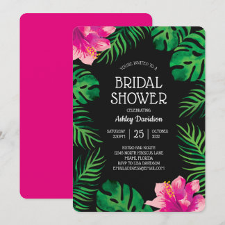 Invitation Hibiscus rose et Feuilles tropicaux 2 Fêtes des ma