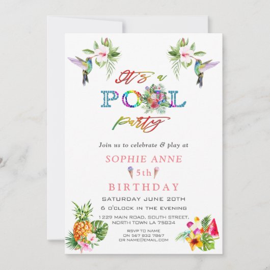 Invitation Hibiscus rose exotique Hummingbirds 5e anniversair (Devant)