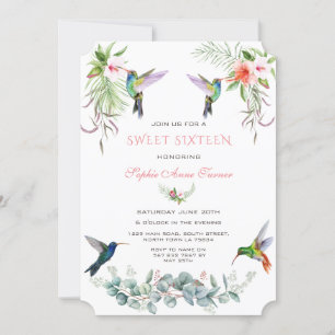 Invitation Hibiscus rose exotique Sweet sixteen d'oiseaux Hum