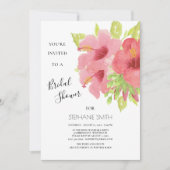 Invitation Hibiscus rose Fête des mariées florale (Devant)