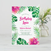 Invitation Hibiscus rose Feuilles tropicaux Anniversaire Luau (Debout devant)