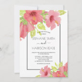 Invitation Hibiscus rose Mariage encadré (Devant)