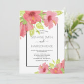 Invitation Hibiscus rose Mariage encadré (Debout devant)