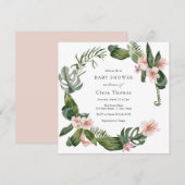 Invitation Hibiscus rose tropical Baby shower floral (Devant / Derrière)