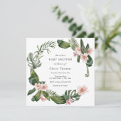 Invitation Hibiscus rose tropical Baby shower floral (Debout devant)