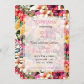 Invitation Hibiscus rose Tropical Fleurs Anniversaire (Devant / Derrière)