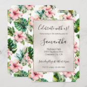 Invitation Hibiscus rose tropical Floral (Devant / Derrière)