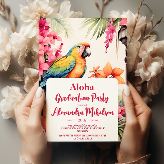 Invitation Hibiscus rose tropical Graduation florale