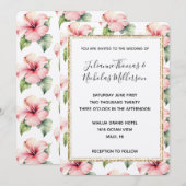 Invitation Hibiscus rose tropical Mariage floral (Devant / Derrière)