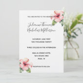 Invitation Hibiscus rose tropical Mariage floral (Debout devant)