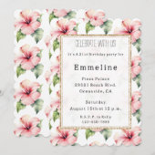 Invitation Hibiscus rose Tropical Parties scintillant or flor (Devant / Derrière)