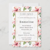 Invitation Hibiscus rose Tropical Parties scintillant or flor (Devant)