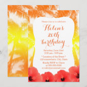 Invitation Hibiscus rouge hawaïen Golden Beach Anniversaire (Devant / Derrière)