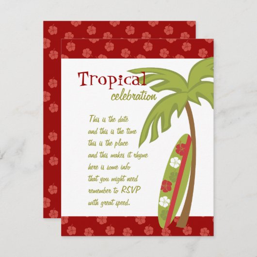 Invitation Hibiscus Surboard (Devant / Derrière)