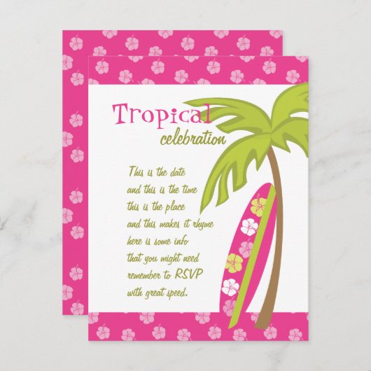 Invitation Hibiscus Surboard (Devant / Derrière)