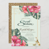 Invitation Hibiscus, talons d'or Parties scintillant doux 16 (Devant / Derrière)