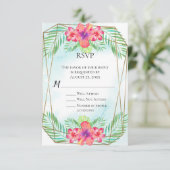 Invitation Hibiscus tropical Aquarelle Plage Mariage RSVP (Debout devant)