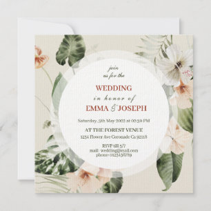 Invitation Hibiscus tropical boho pastel Mariage floral