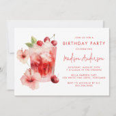 Invitation Hibiscus tropical Cerise Cocktail Anniversaire (Devant)