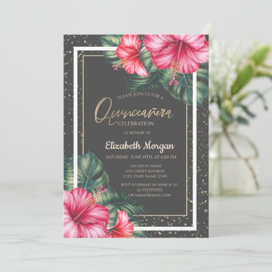 Invitation Hibiscus Tropical, Confetti (Debout devant)