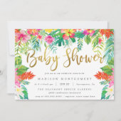 Invitation Hibiscus Tropical d'été Baby shower d'or de houill (Devant)