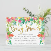 Invitation Hibiscus Tropical d'été Baby shower d'or de houill (Debout devant)