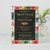 Invitation Hibiscus Tropical Floral Gold Frame Fête des marié (Debout devant)