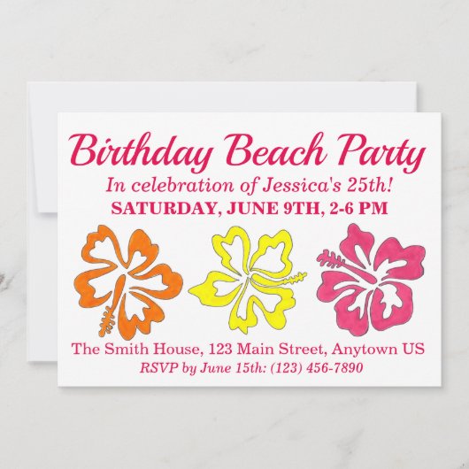Invitation Hibiscus Tropical Hawaïen Fleurs Florales Imprimer (Devant)