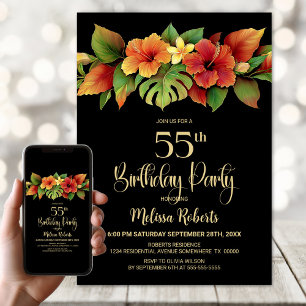 Invitation Hibiscus tropical Noir floral 55e anniversaire
