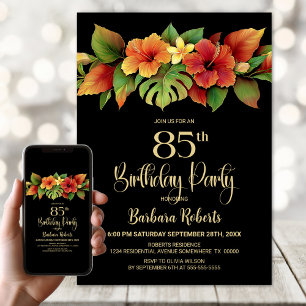 Invitation Hibiscus tropical Noir floral 85e anniversaire