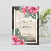 Invitation Hibiscus tropical Quinceanera en bois (Debout devant)