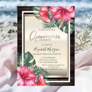 Invitation Hibiscus tropical Quinceanera en bois