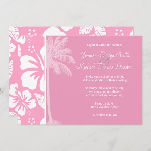 Invitation Hibiscus Tropical Rose Carnation; Palme D'Été (Devant / Derrière)