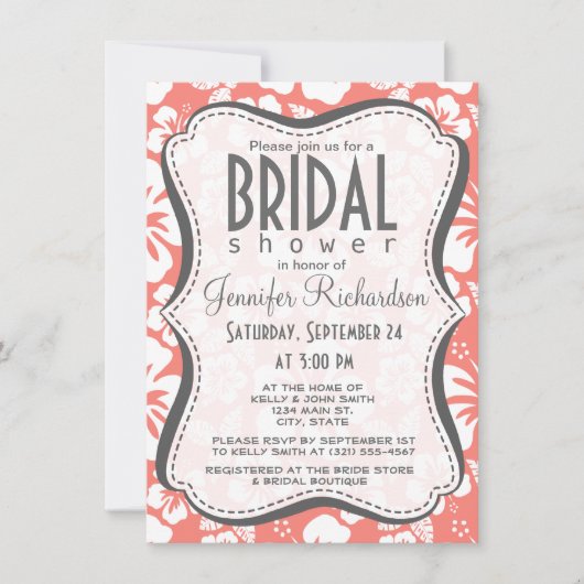 Invitation Hibiscus tropical rose corail (Devant)