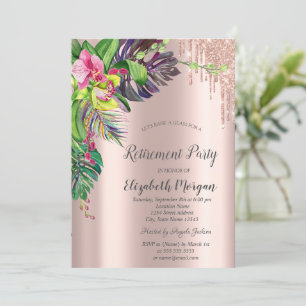 Invitation Hibiscus Tropical Rose Gold Gouttes Retraite