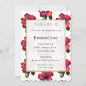 Invitation Hibiscus Tropical Rouge Parties scintillant Floral (Devant)